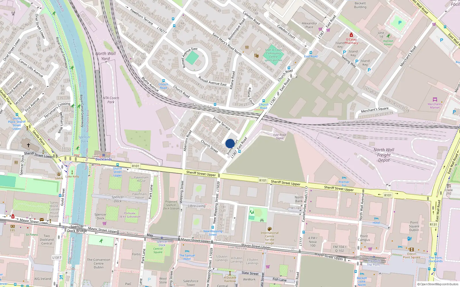 Overhead map showing the location of 5 Irvine Court, Dublin 3