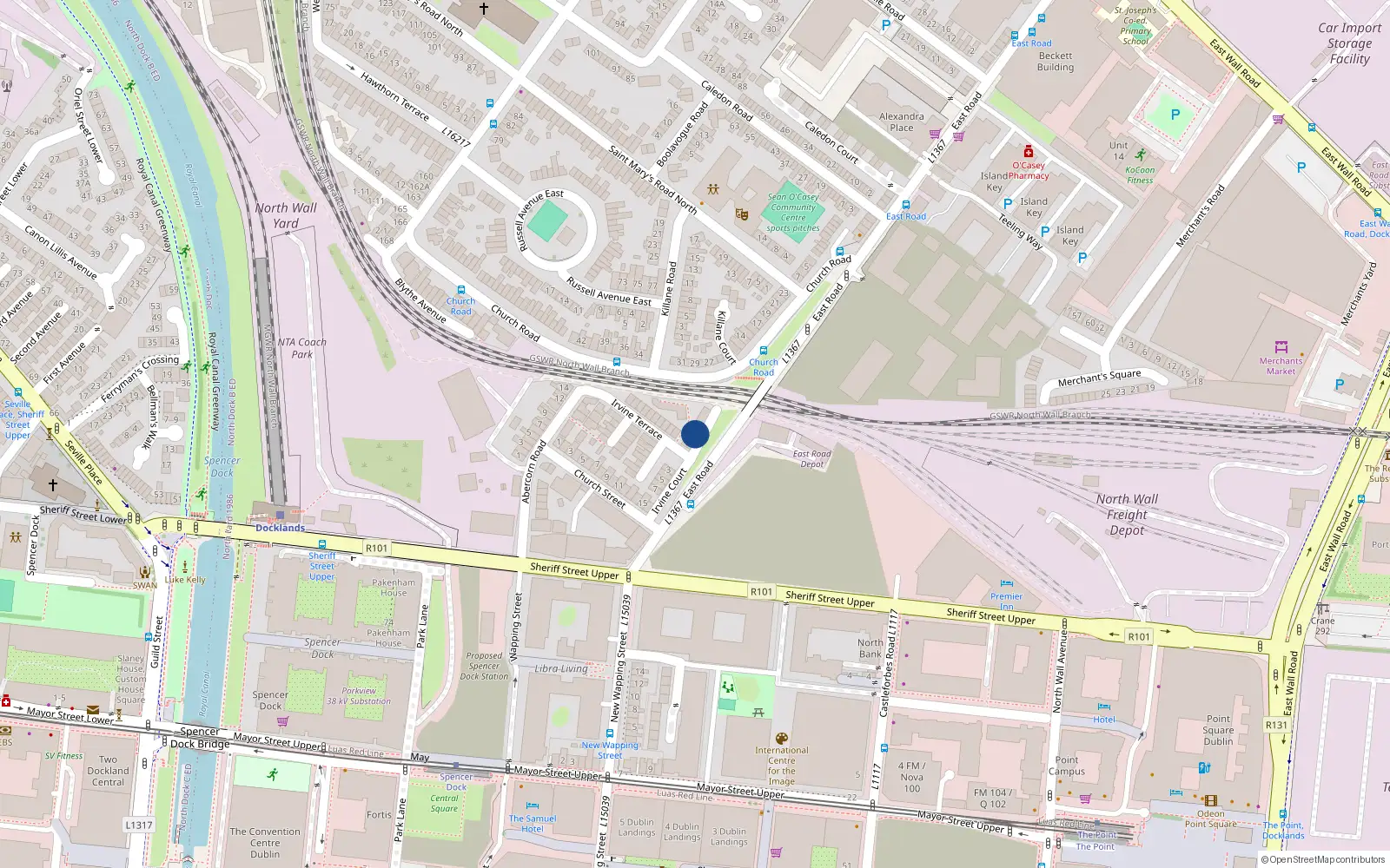 Overhead map showing the location of 5 Irvine Terrace, Dublin 3