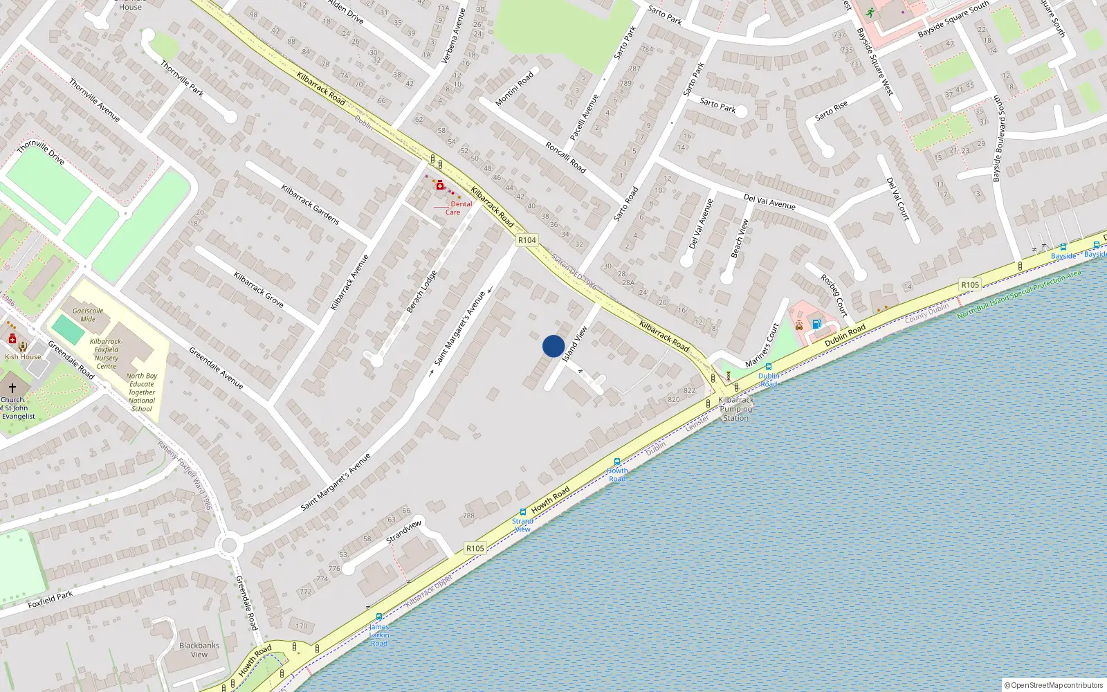 Overhead map showing the location of 5 Island View, Off Kilbarrack Road, Dublin 5