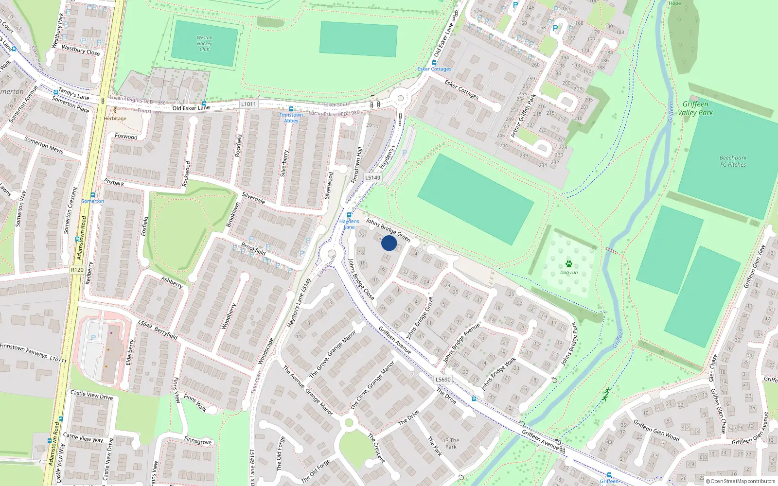 Overhead map showing the location of 5 Johnsbridge Green, Lucan