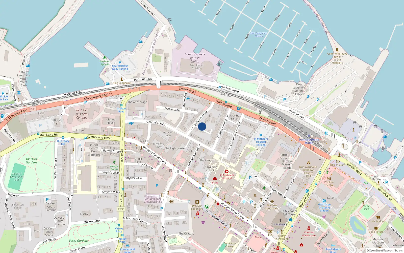 Overhead map showing the location of 5 Kelly's Avenue, Dublin