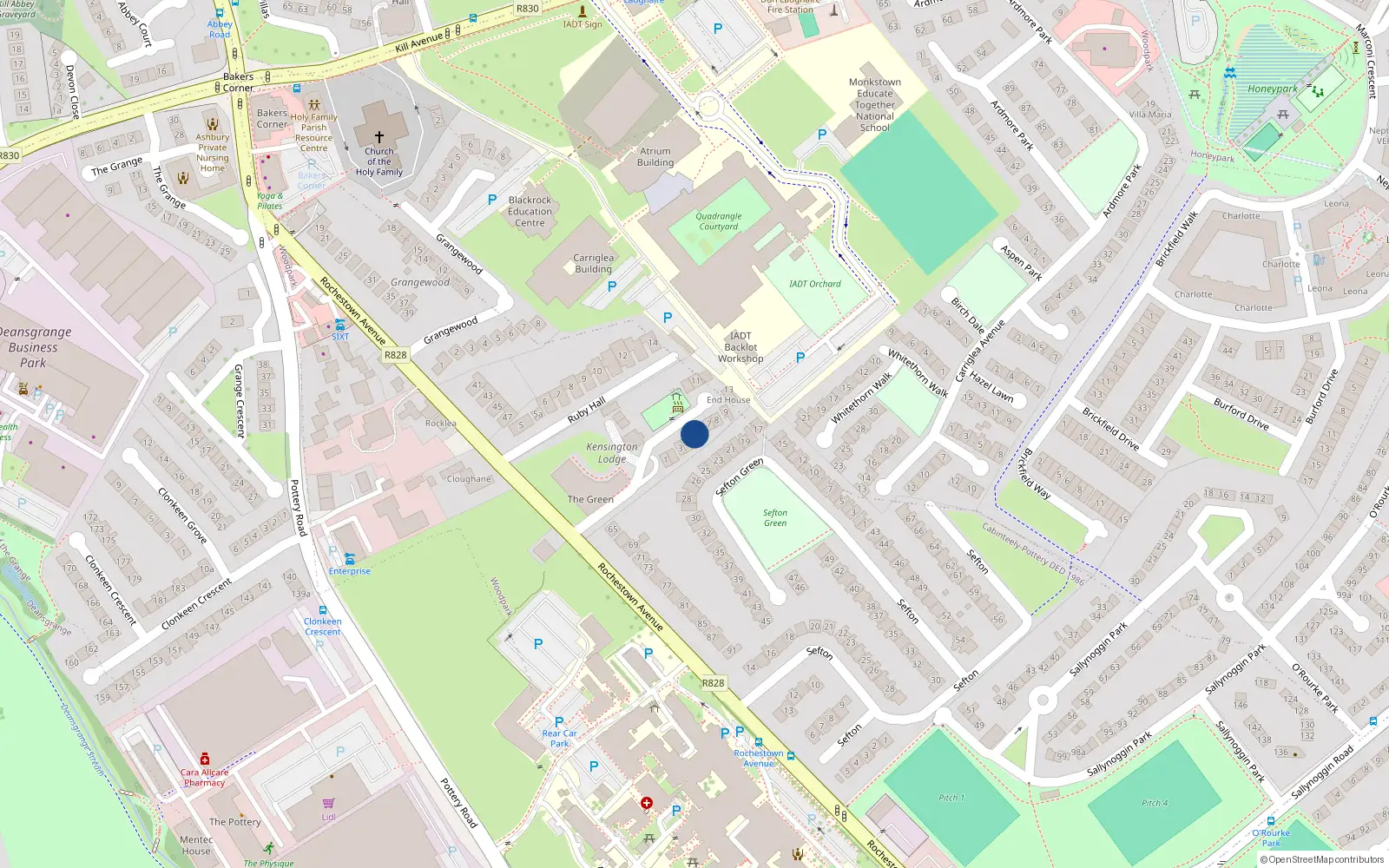 Overhead map showing the location of 5 Kensignton Manor, Rochestown Avenue, Dun Laoghaire