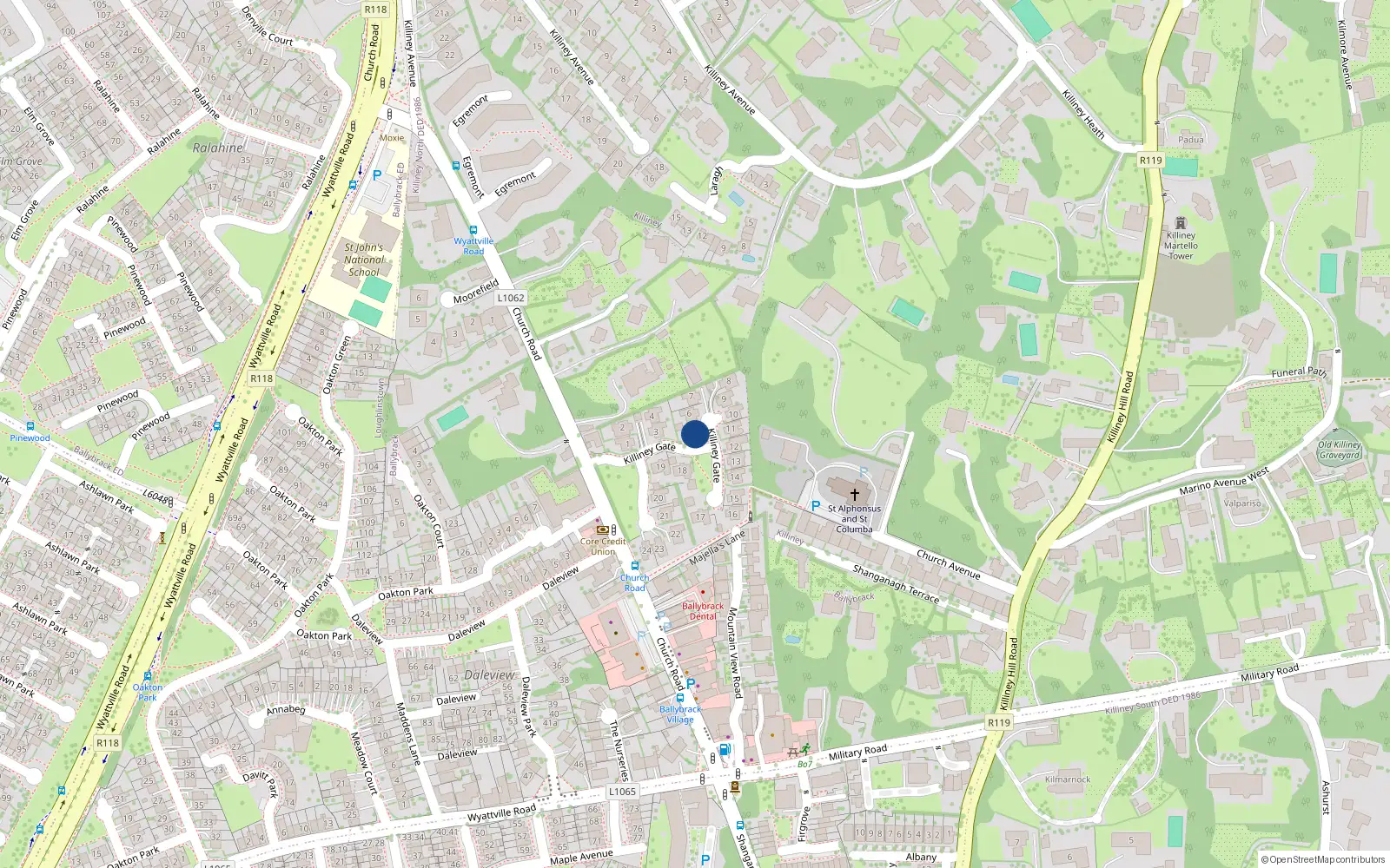 Overhead map showing the location of 5 Killiney Gate, Killiney