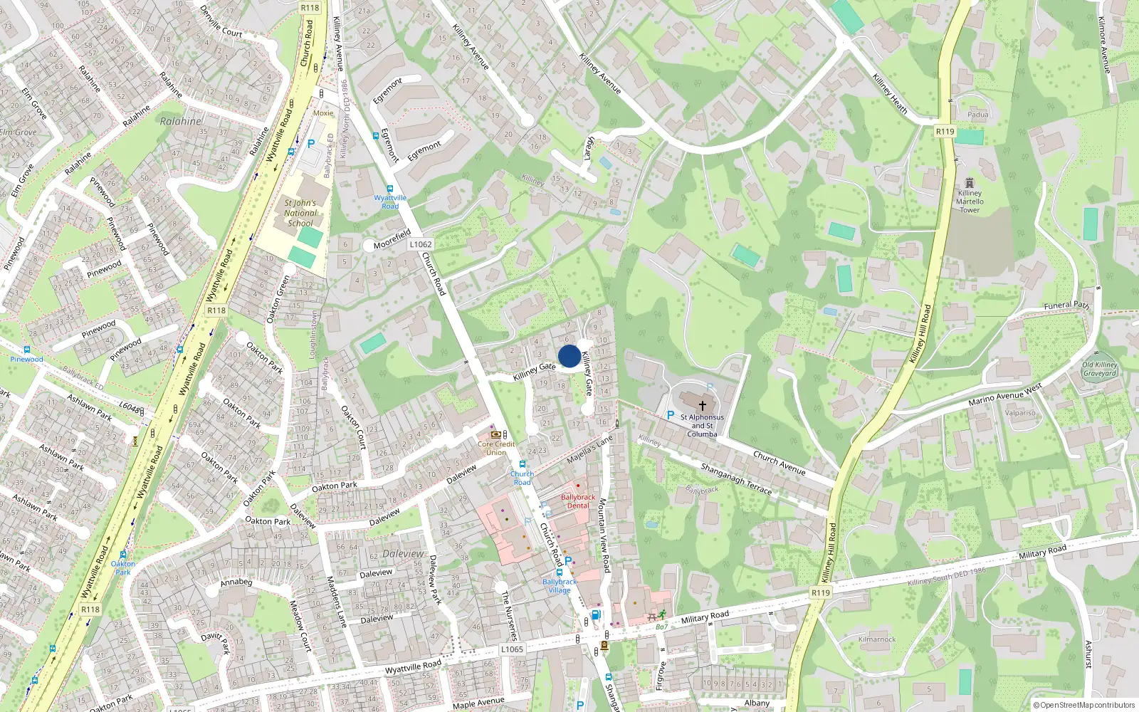Overhead map showing the location of 5 Killiney Gate, Church Road, Killiney