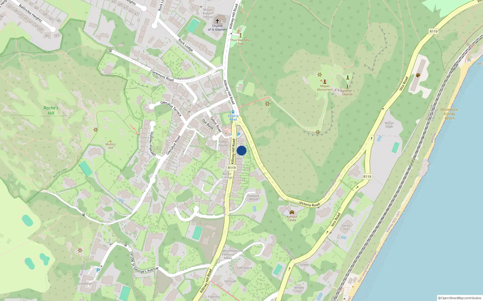 Overhead map showing the location of 5 Killiney Hill Cottages, Killiney Hill Road, Killiney