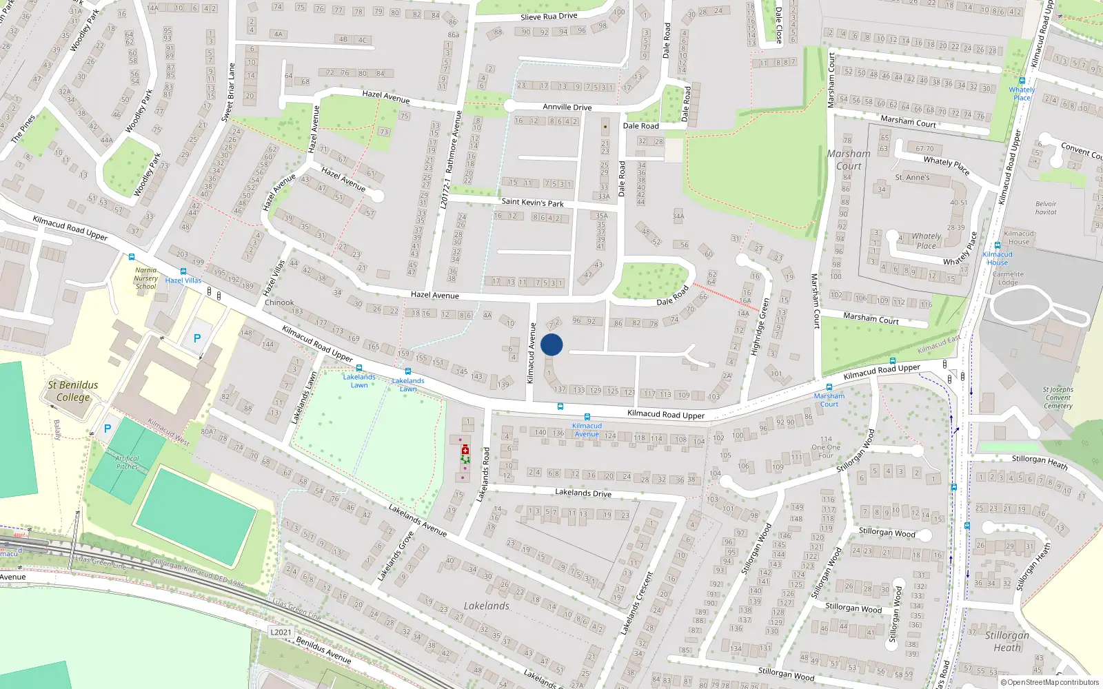 Overhead map showing the location of 5 Kilmacud Avenue, Blackrock