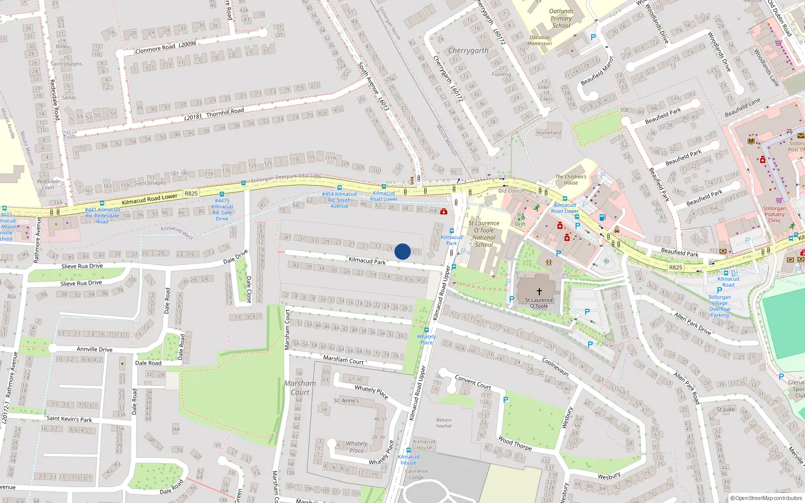 Overhead map showing the location of 5 Kilmacud Park, Stillorgan, Dublin