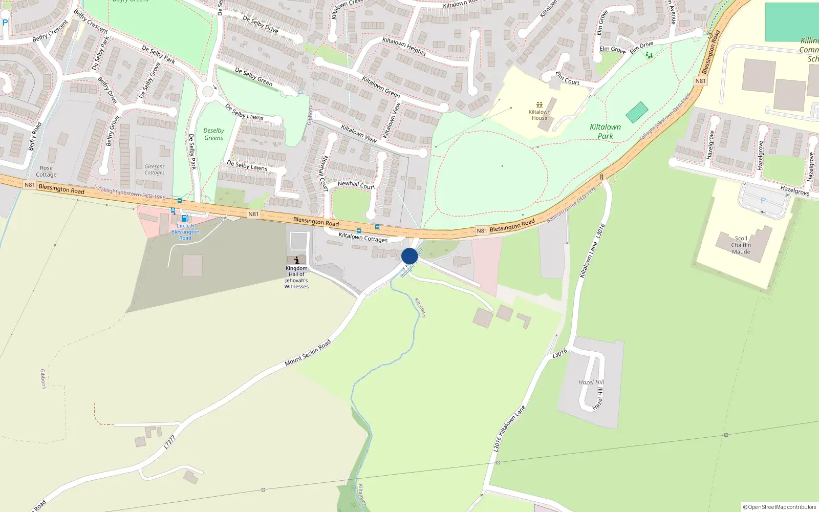 Overhead map showing the location of 5 Kiltalawn Cottage, Blessington Road, Tallagh
