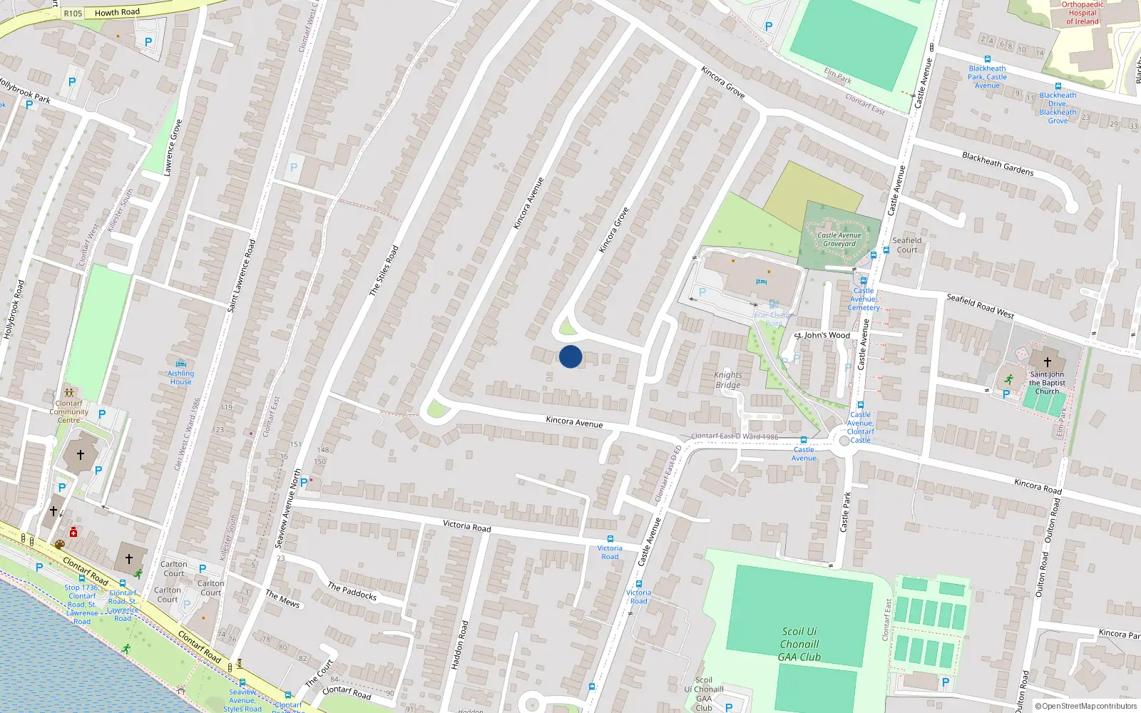 Overhead map showing the location of 5 Kincora Drive, Dublin 3