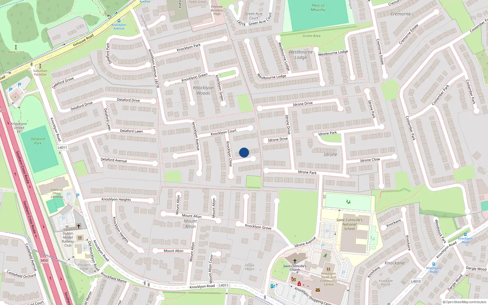 Overhead map showing the location of 5 Knocklyon Close, Dublin 16