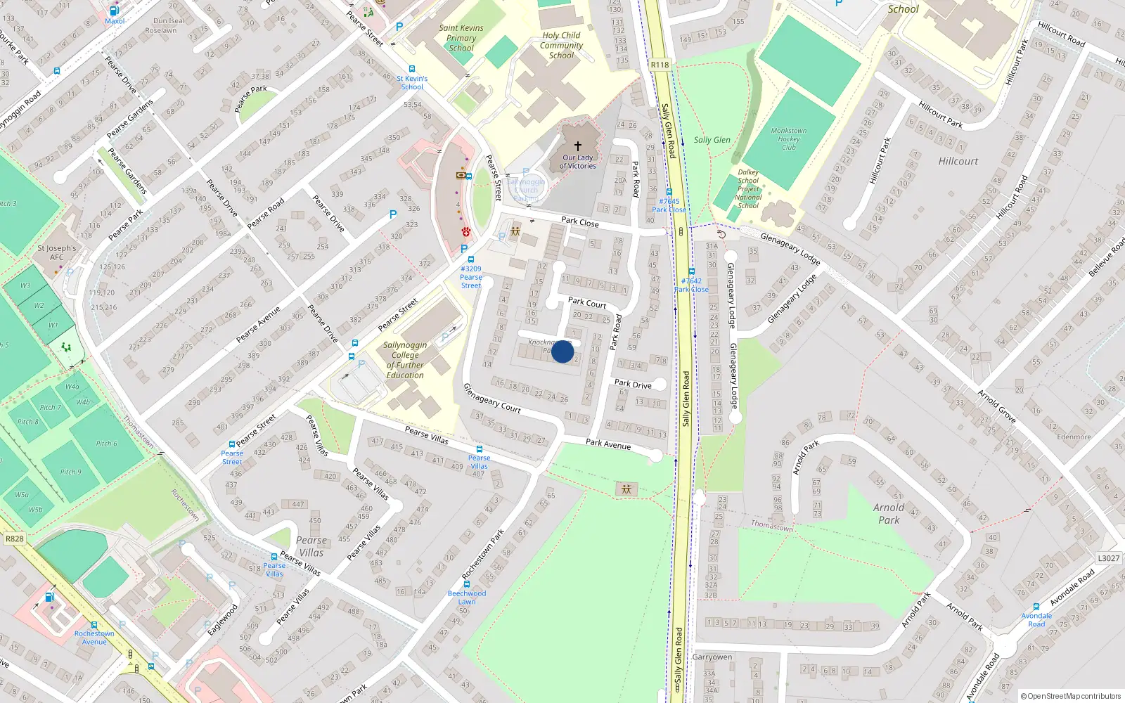 Overhead map showing the location of 5 Knocknagaram Park, Glenageary