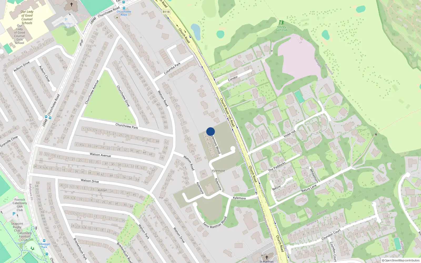 Overhead map showing the location of 5 Kylemore Wood, Killiney