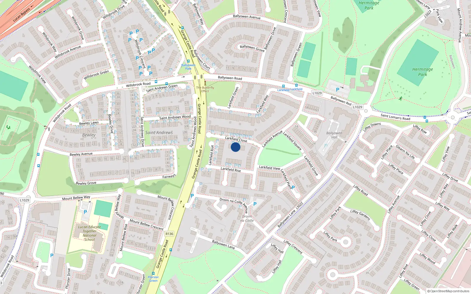 Overhead map showing the location of 5 Larkfield Close, Lucan
