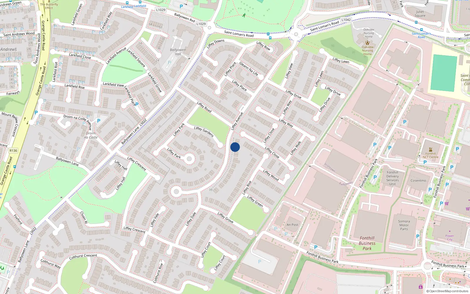 Overhead map showing the location of 5 Liffey Avenue, Lucan