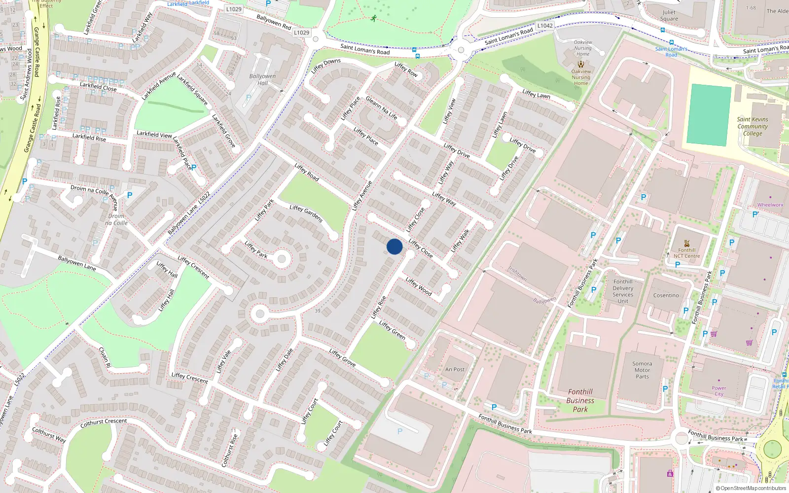 Overhead map showing the location of 5 Liffey Close, Lucan