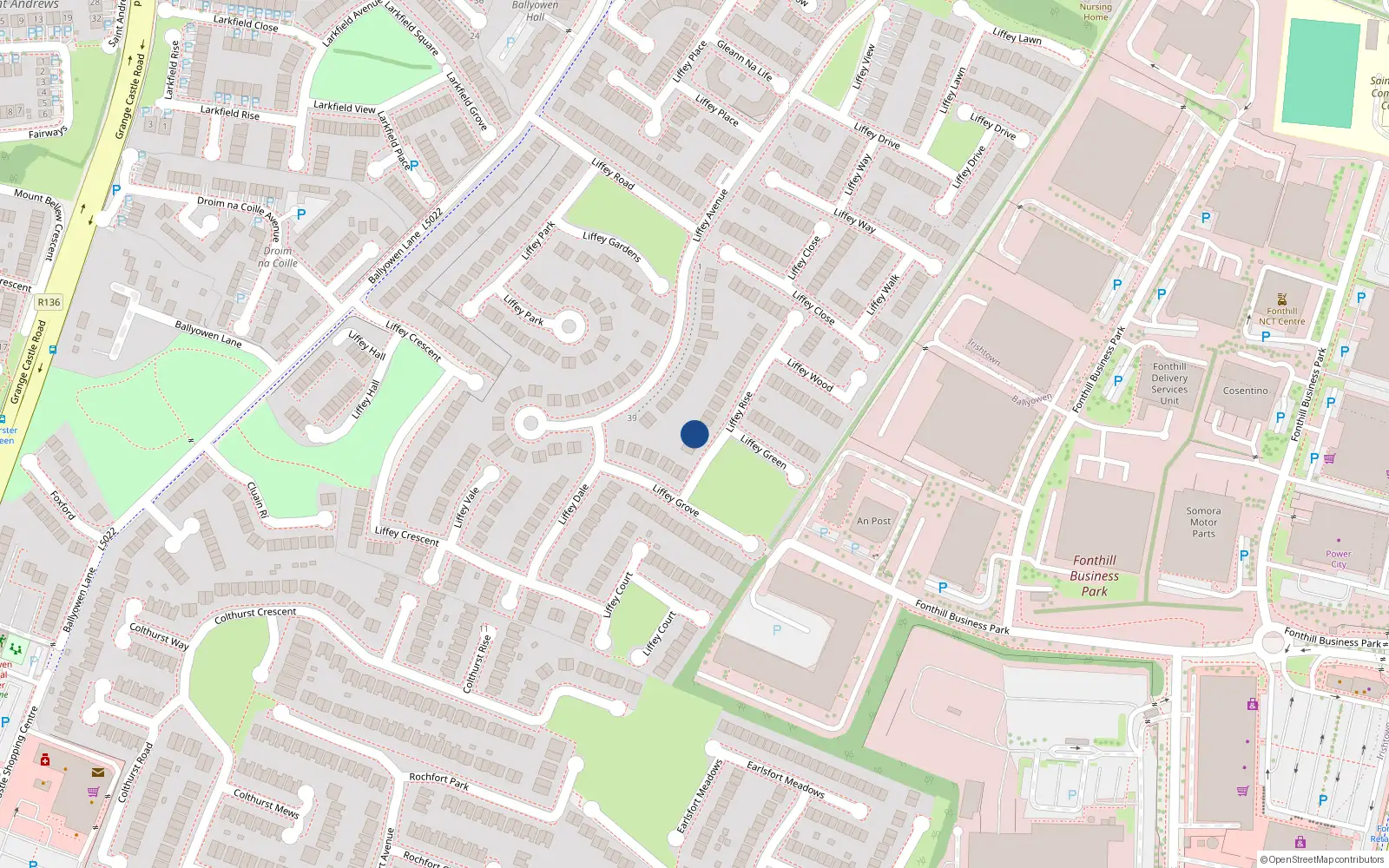 Overhead map showing the location of 5 Liffey Rise, Lucan