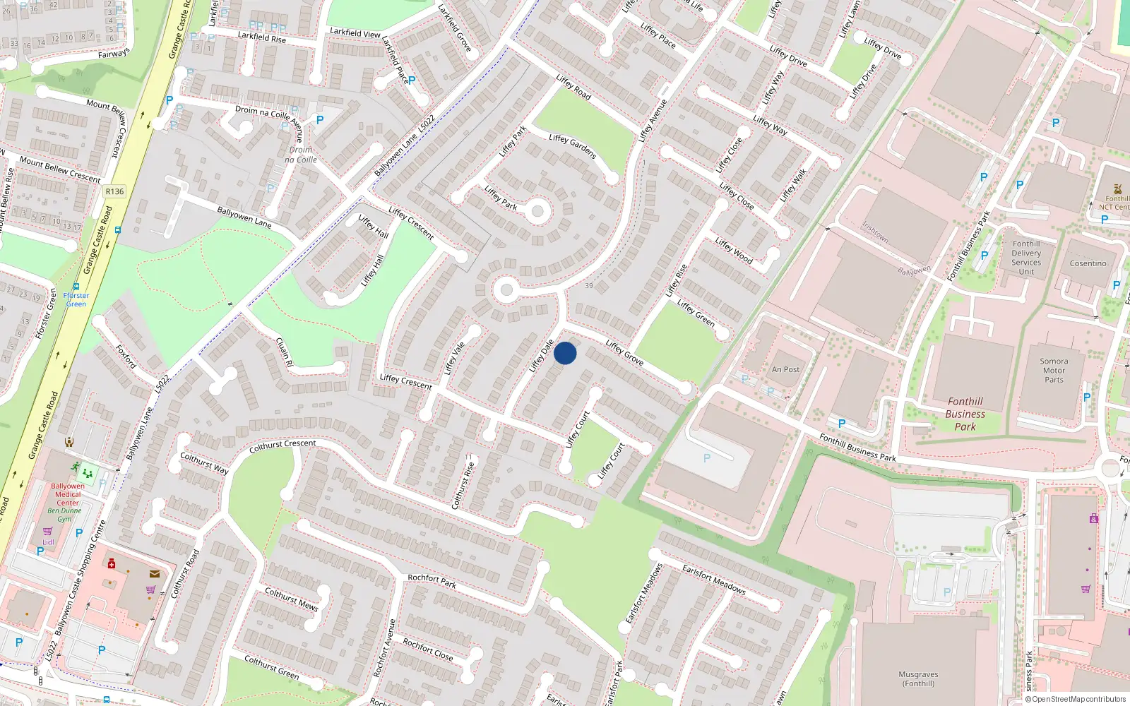 Overhead map showing the location of 5 Liffey Dale, Lucan