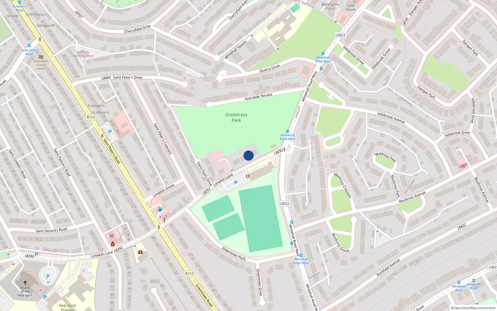 Overhead map showing the location of 5 Limekiln Lane, Dublin 12