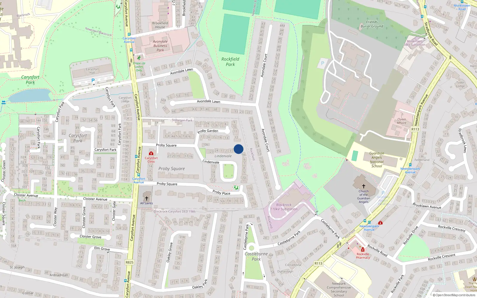 Overhead map showing the location of 5 Lindenvale, Blackrock