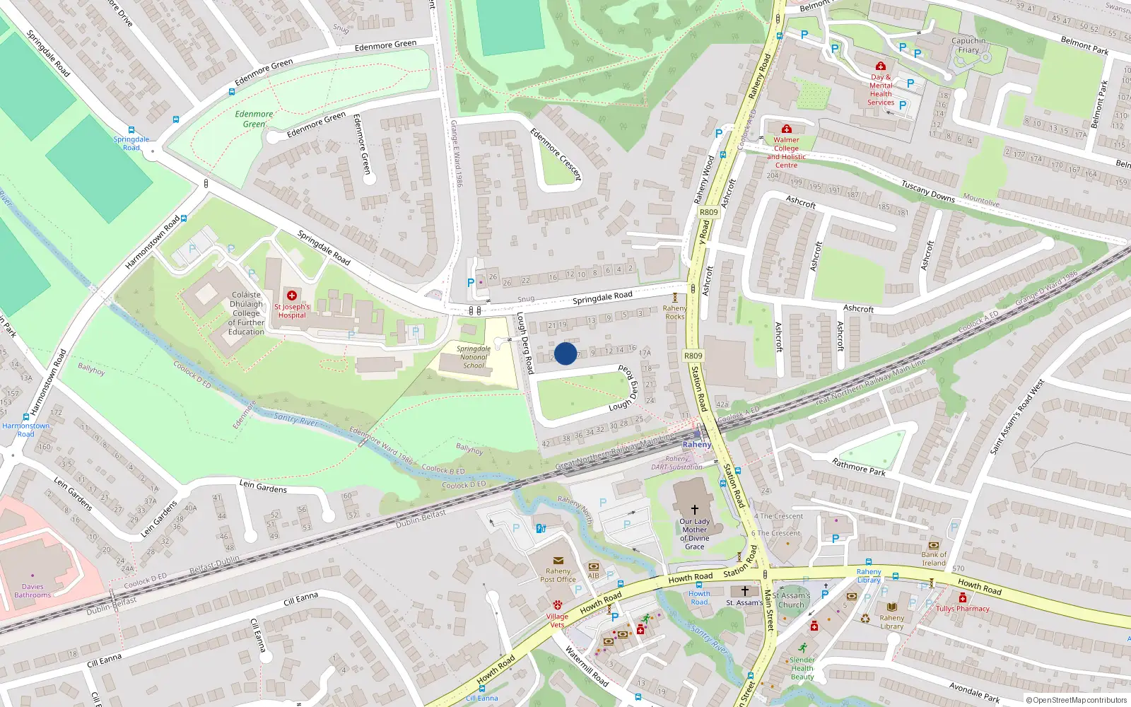 Overhead map showing the location of 5 Lough Derg Road, Dublin 5