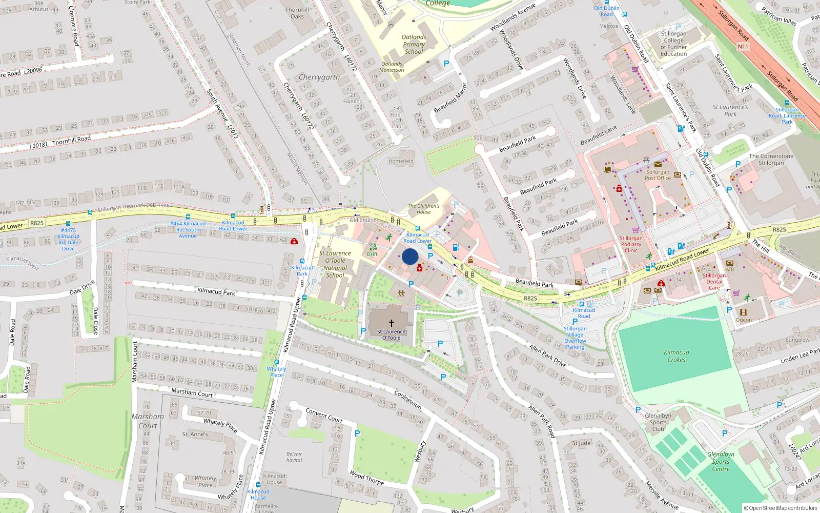 Overhead map showing the location of 5 Lower Kilmacud Road, Stillorgan, Dublin