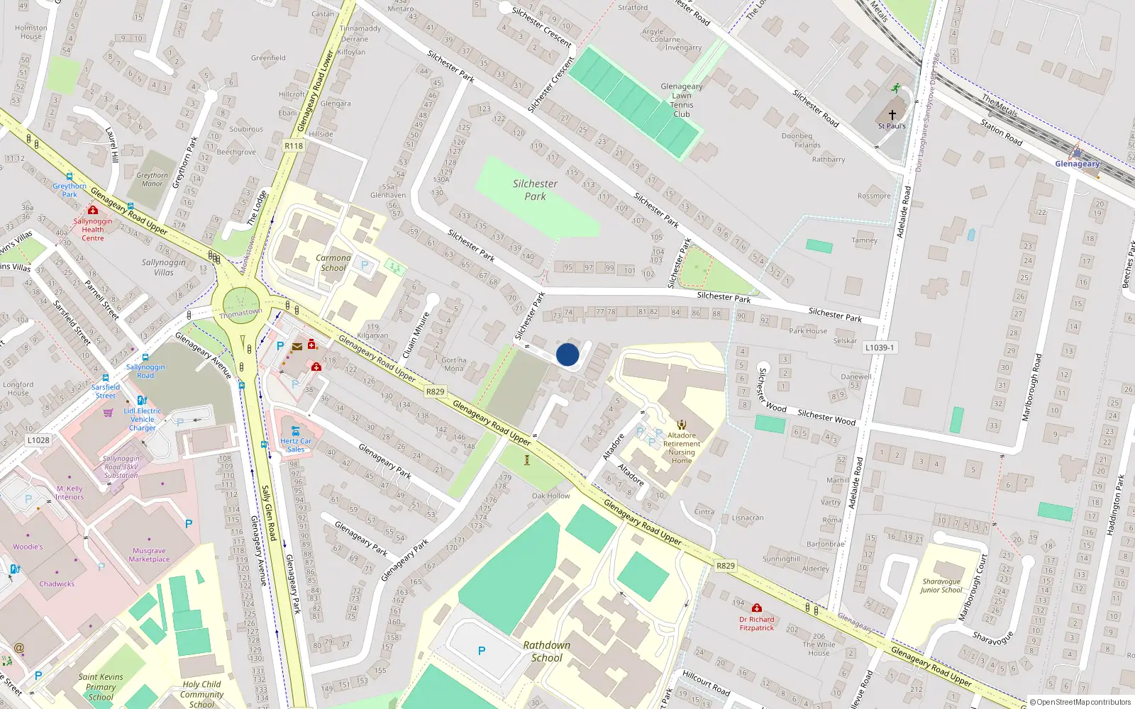 Overhead map showing the location of 5 Lynnwood, Silchester Park, Glenageary