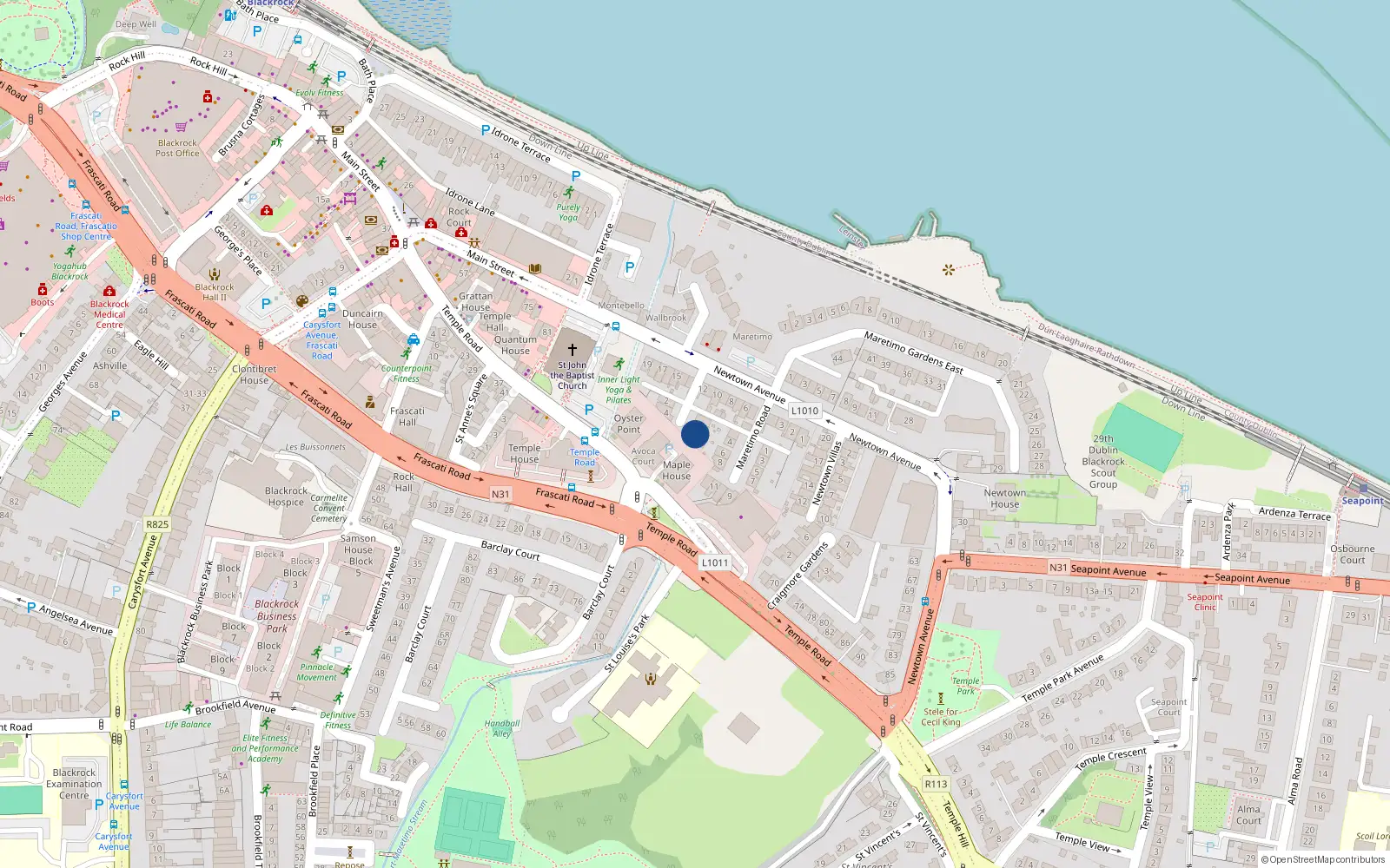 Overhead map showing the location of 5 Maretimo Place, Blackrock