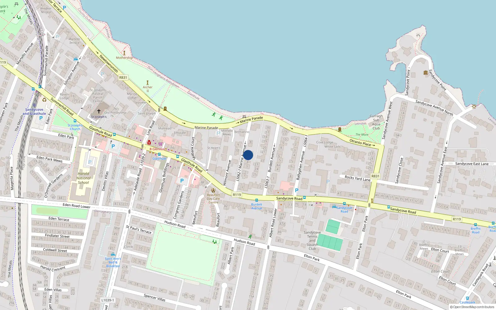 Overhead map showing the location of 5 Marine Avenue, Sandycove, Co Dublin