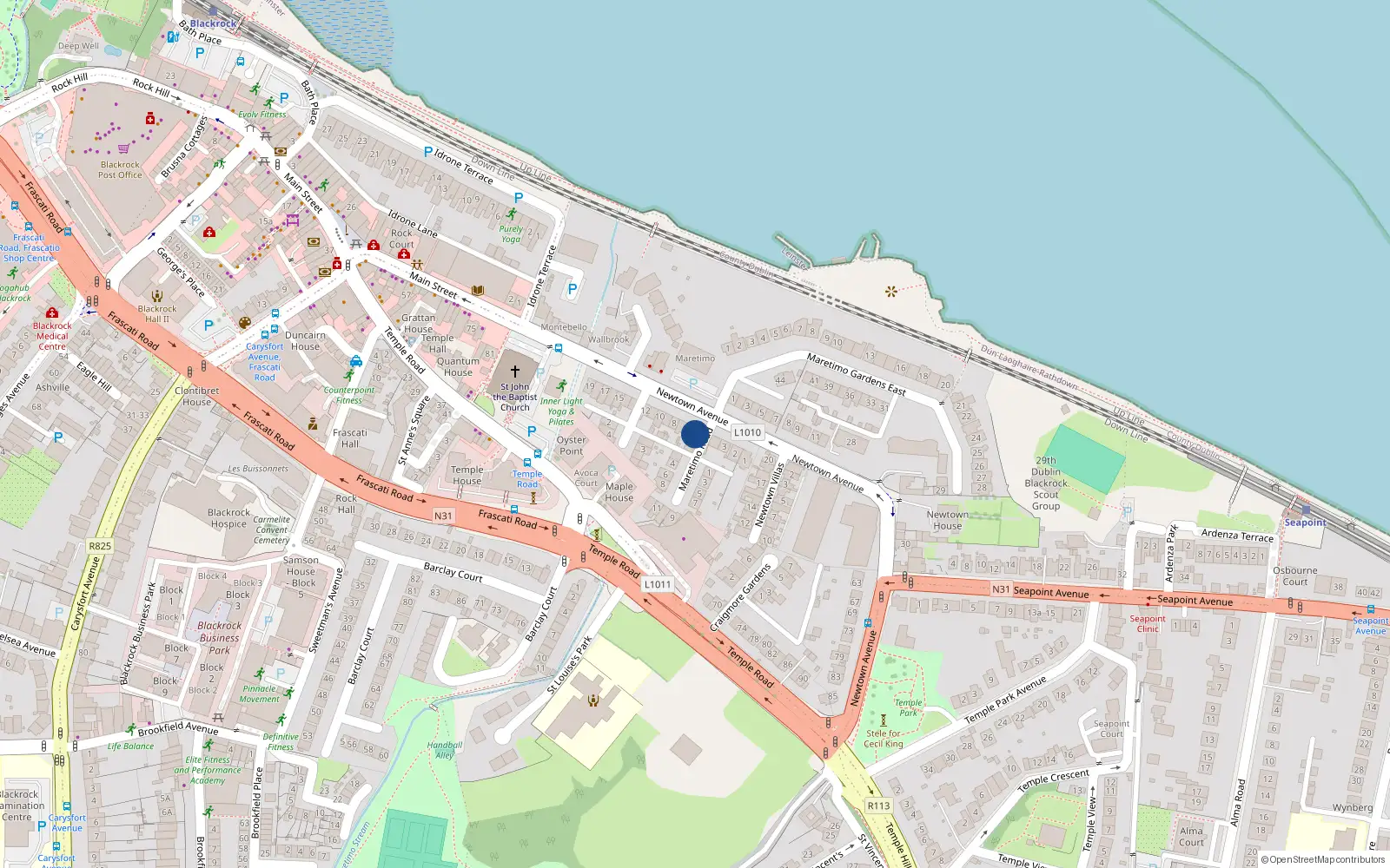 Overhead map showing the location of 5 Maritime Villas, Blackrock, Dublin