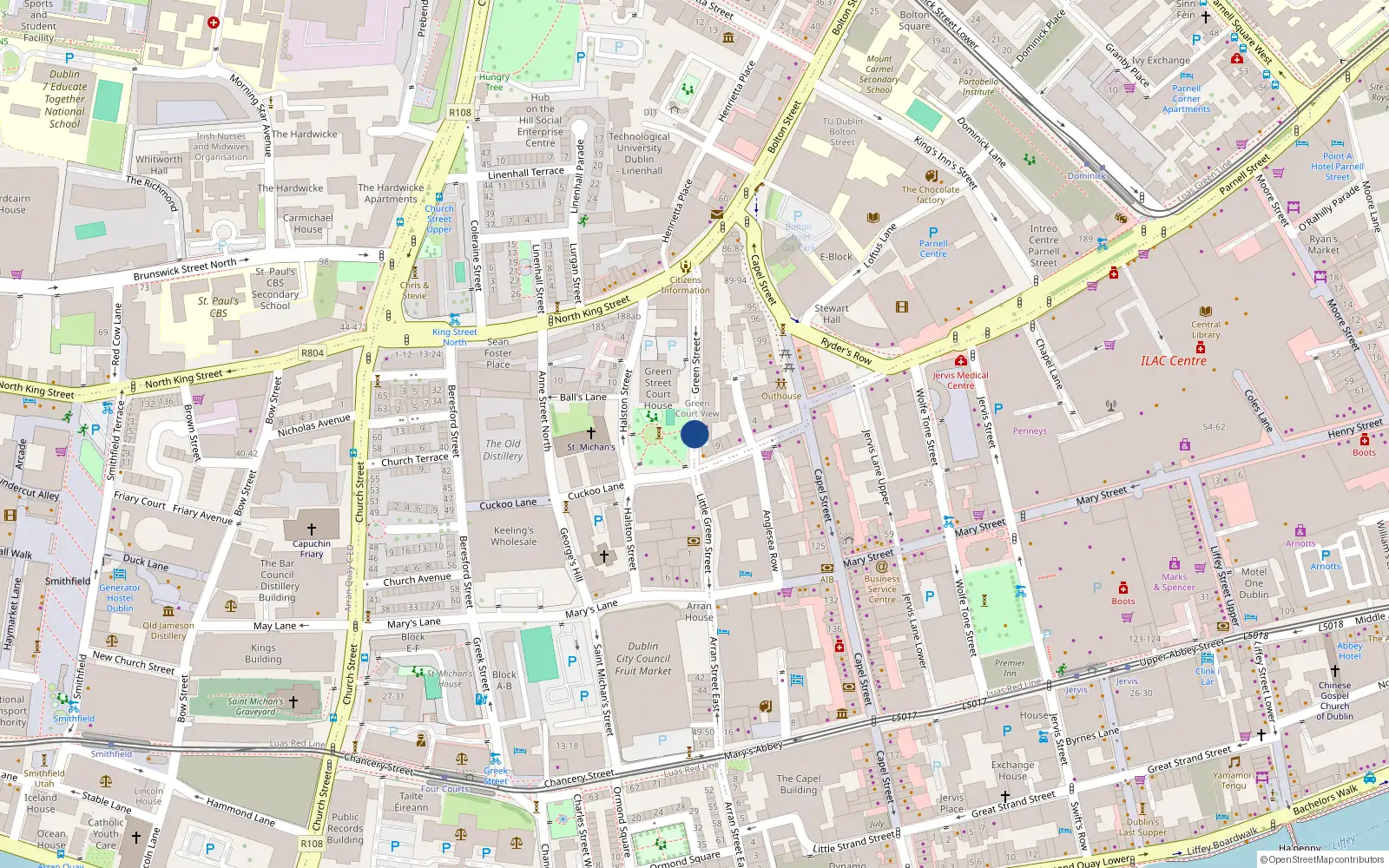 Overhead map showing the location of 5 Market Square, Green Street, Dublin 3
