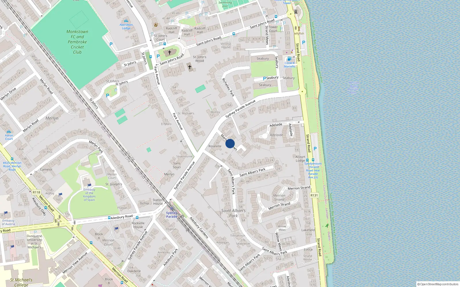 Overhead map showing the location of 5 Martello Mews, Dublin 4