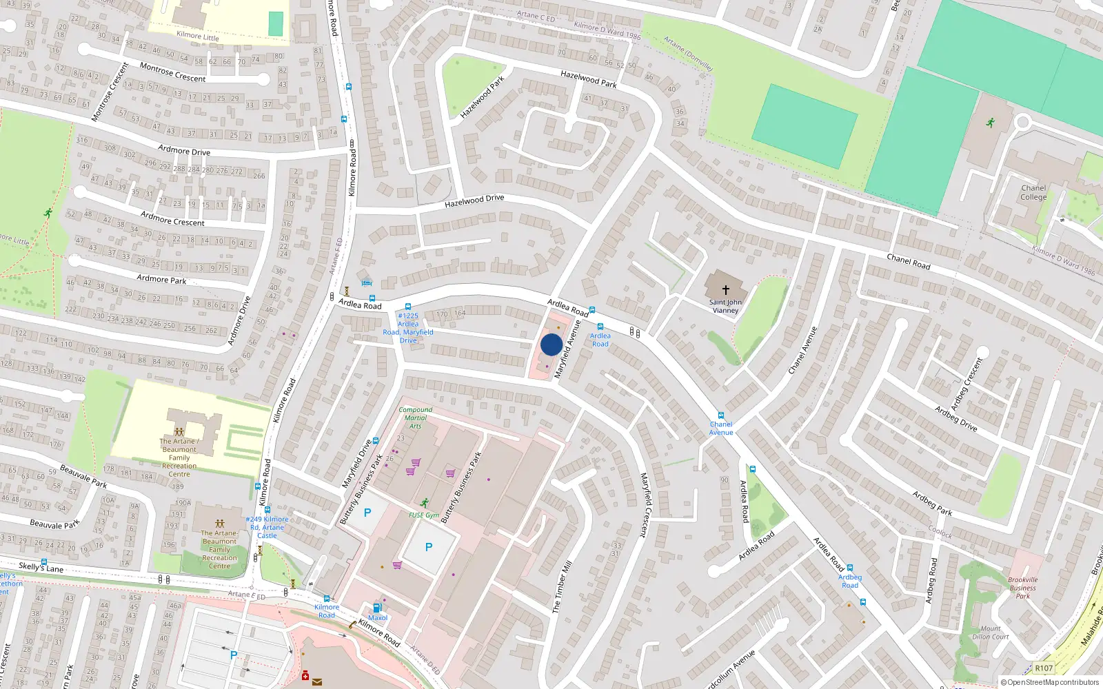 Overhead map showing the location of 5 Maryfield Avenue, Dublin 5