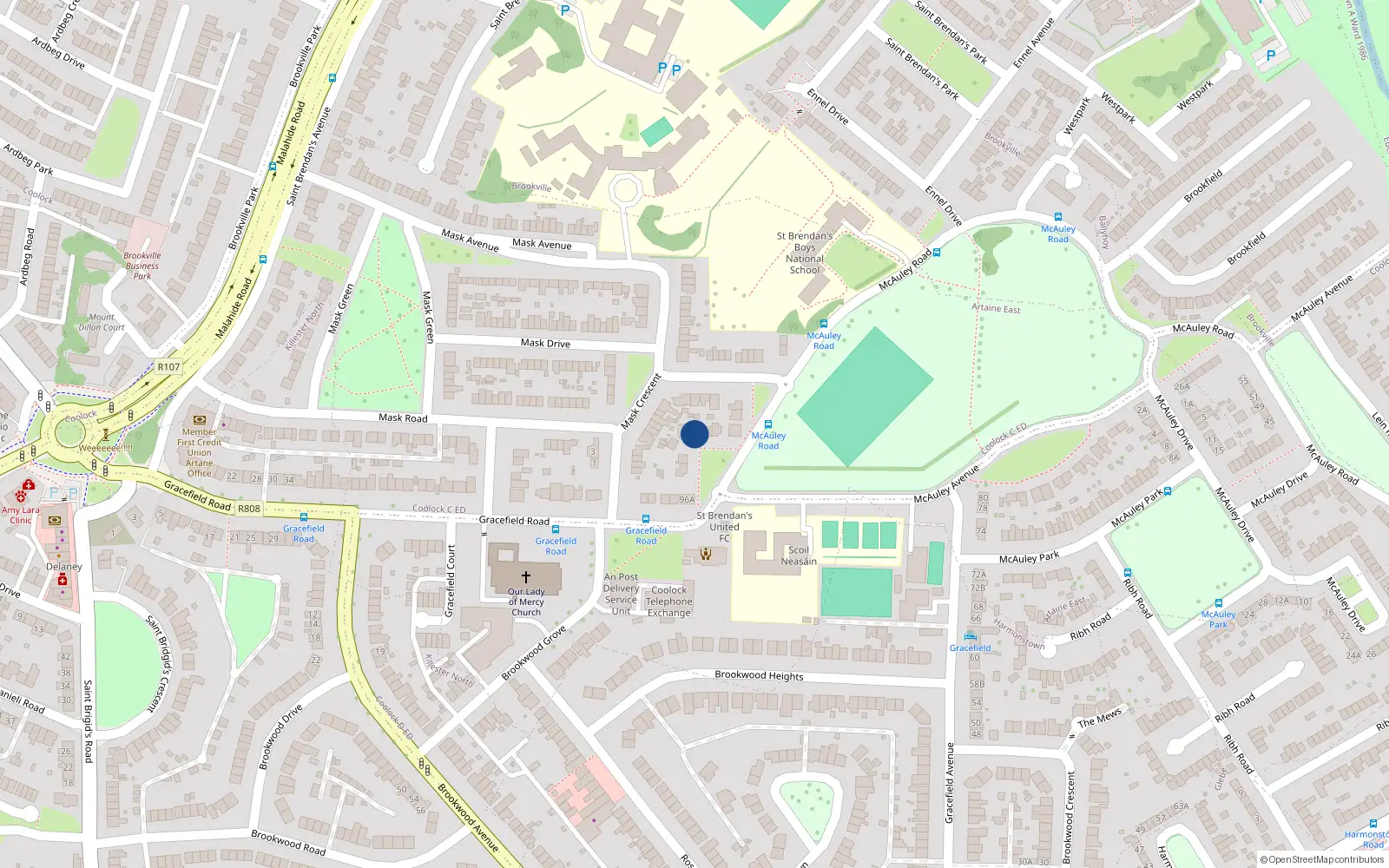 Overhead map showing the location of 5 Mcauley Road, Artane, Dublin 5