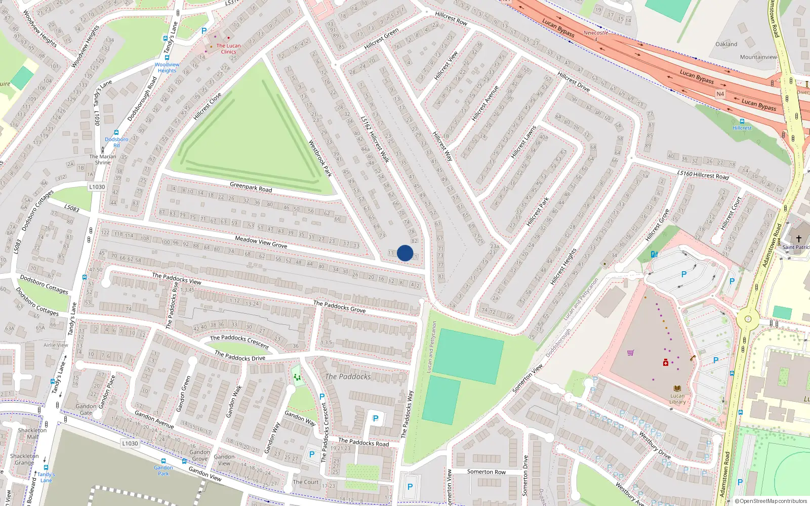 Overhead map showing the location of 5 Meadowview Grove, Lucan