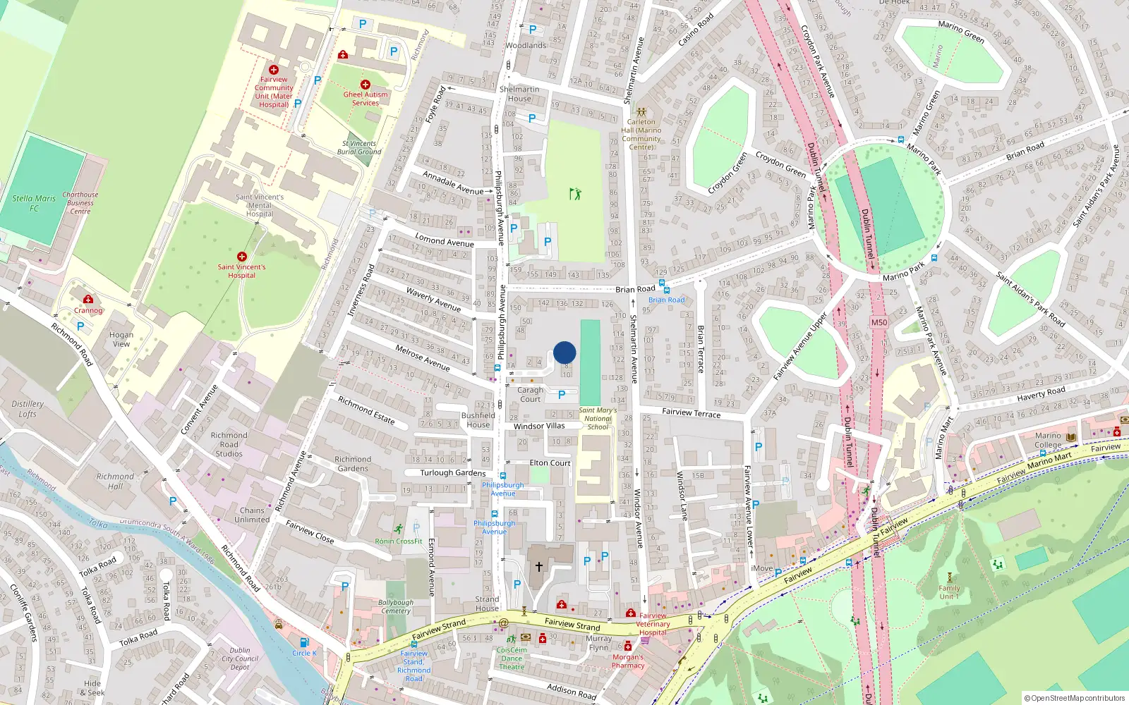 Overhead map showing the location of 5 Melrose Court, Fairview, Dublin 3