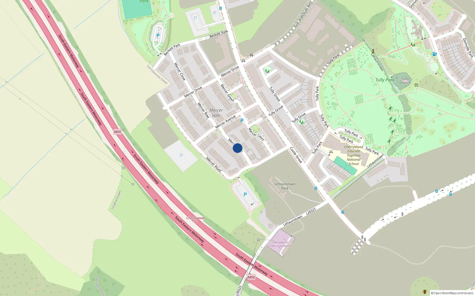 Overhead map showing the location of 5 Mercer Glen, Laughanstown