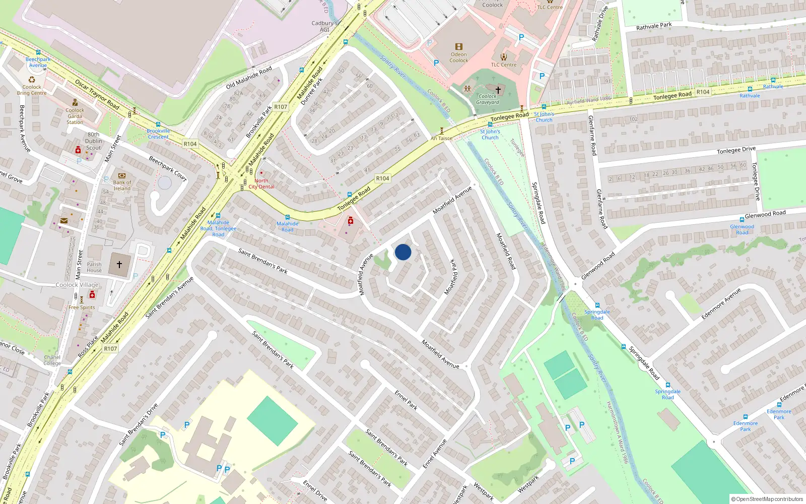 Overhead map showing the location of 5 Moatfield Avenue, Artane, Dublin 5, D05 V8x3