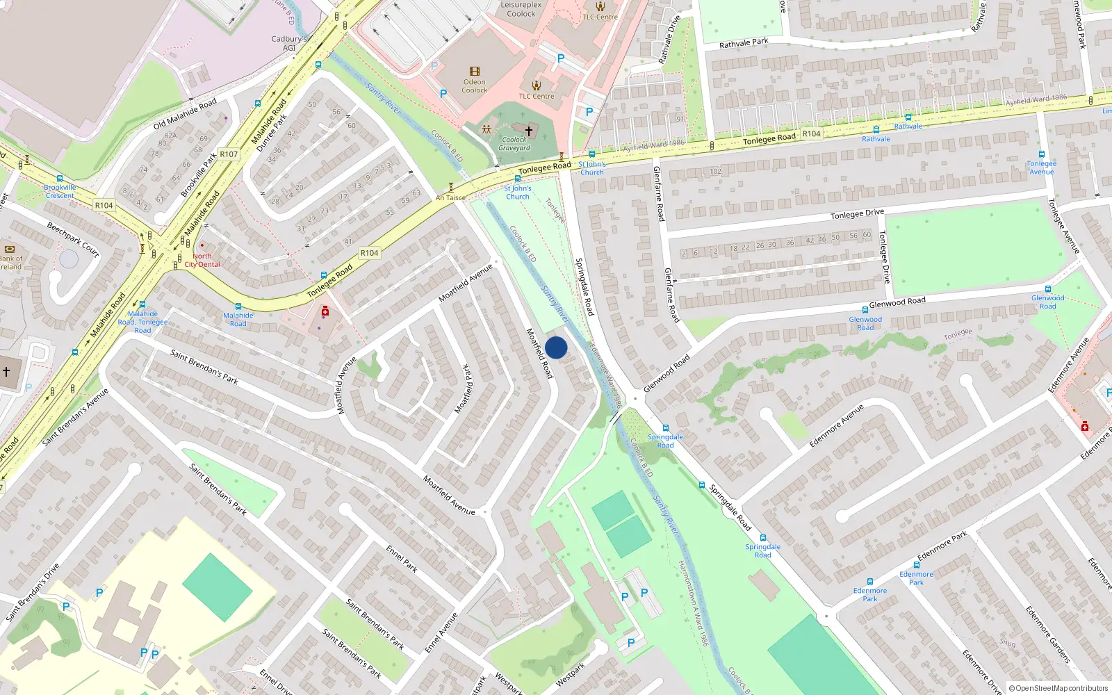 Overhead map showing the location of 5 Moatfield Road, St Brendans Estate, Coolock Dublin 5