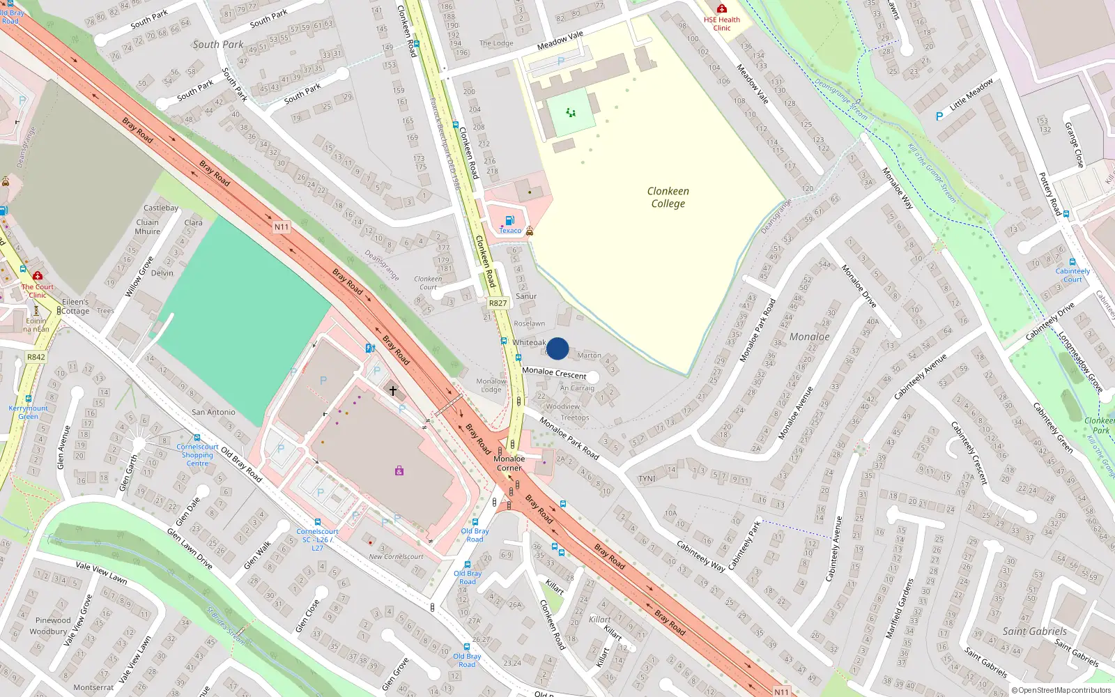 Overhead map showing the location of 5 Monaloe Crescent, Blackrock