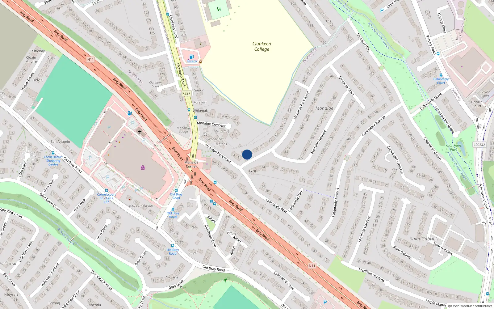 Overhead map showing the location of 5 Monaloe Park Road, Blackrock