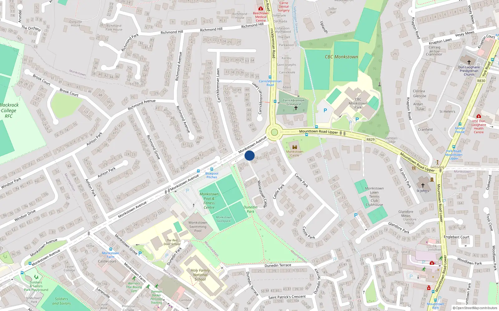 Overhead map showing the location of 5 Monkstown Avenue, Monkstown