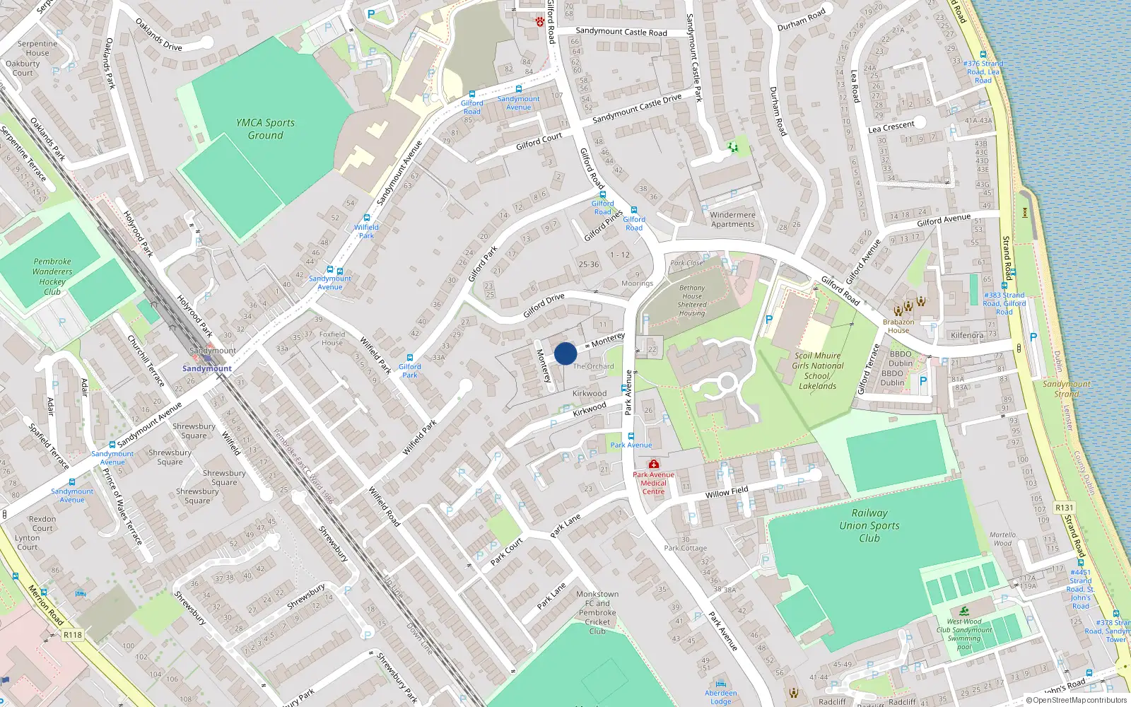 Overhead map showing the location of 5 Monterey, Sandymount