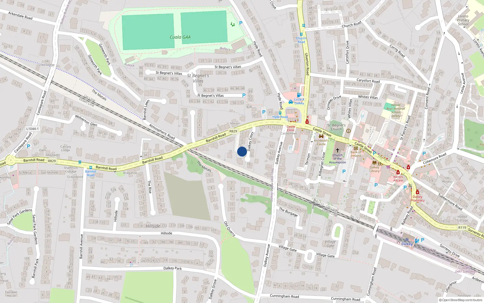Overhead map showing the location of 5 Monte Vella, Dublin
