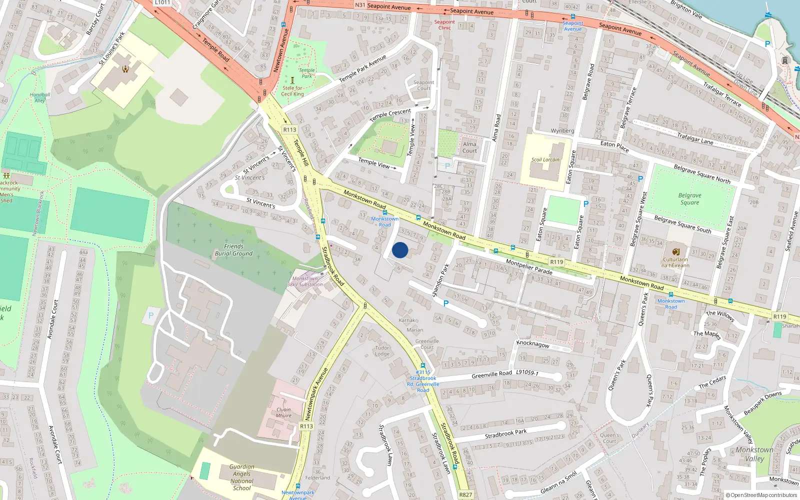 Overhead map showing the location of 5 Montpelier Manor, Monkstown