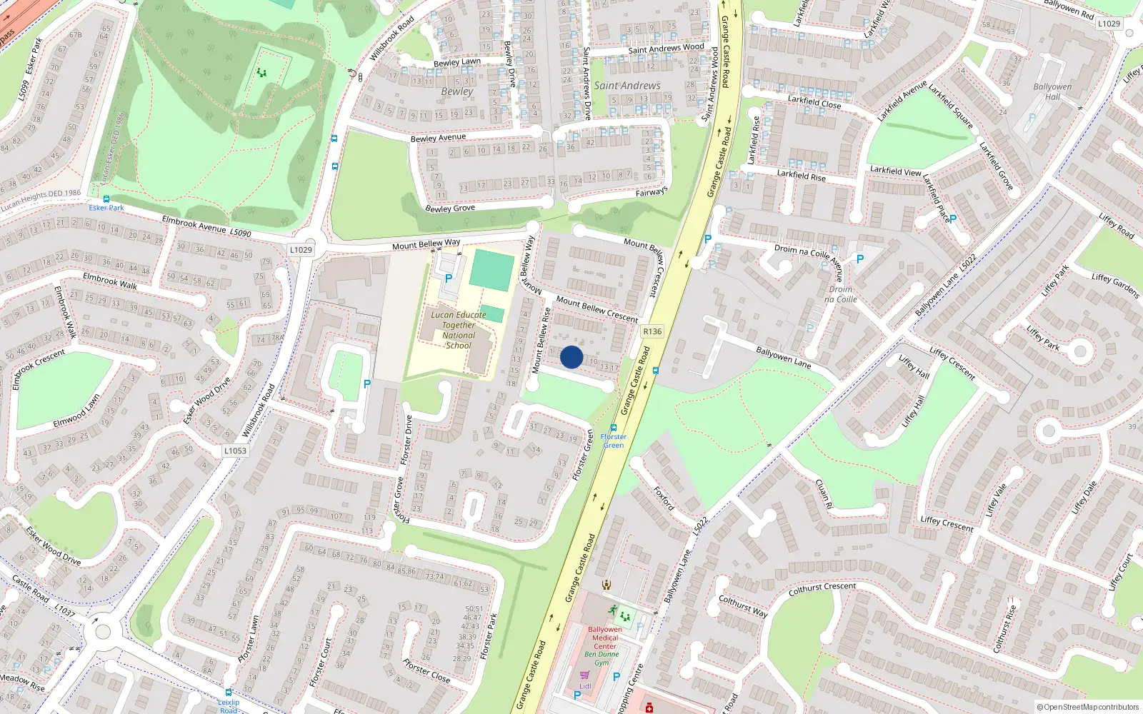 Overhead map showing the location of 5 Mount Bellew Green, Lucan