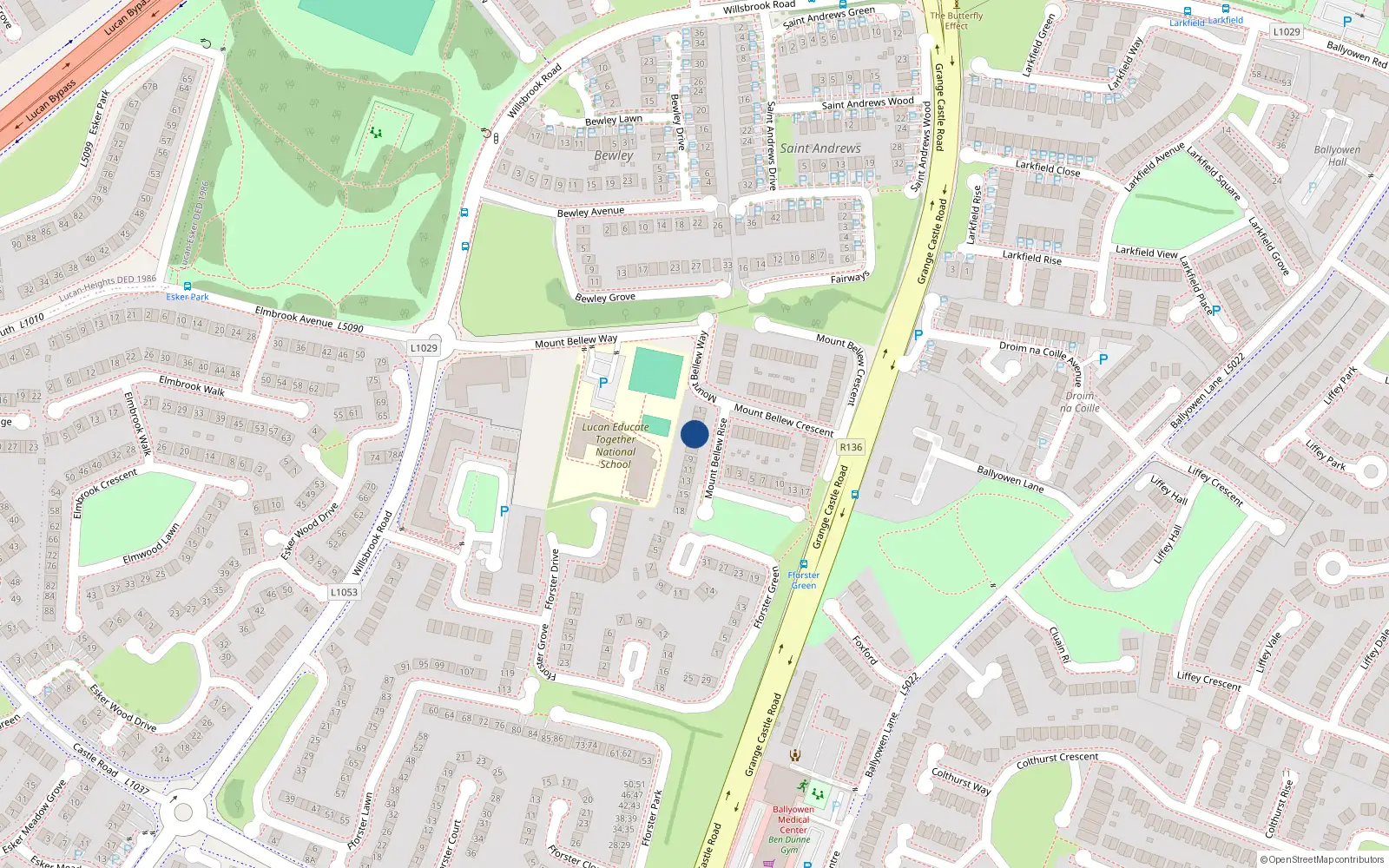 Overhead map showing the location of 5 Mount Bellew Rise, Lucan