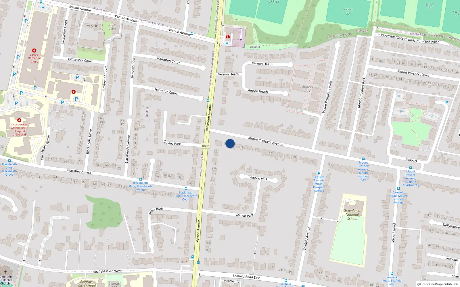 Overhead map showing the location of 5 Mount Prospect Avenue, Dublin 3
