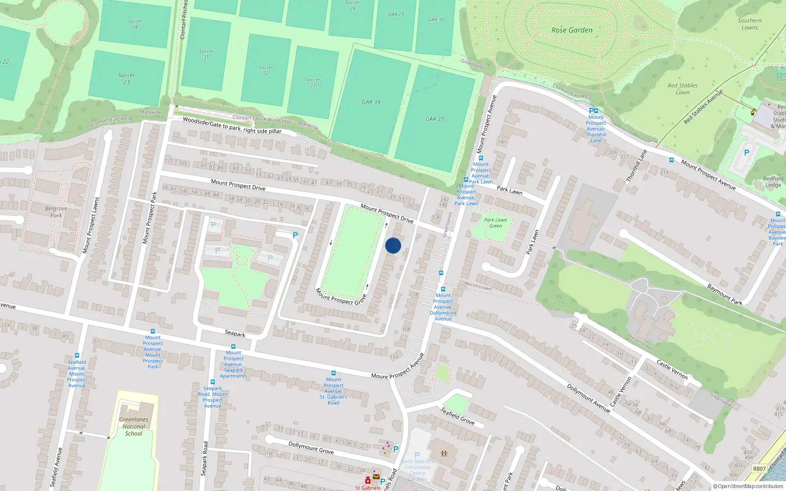 Overhead map showing the location of 5 Mount Prospect Grove, Dublin 3