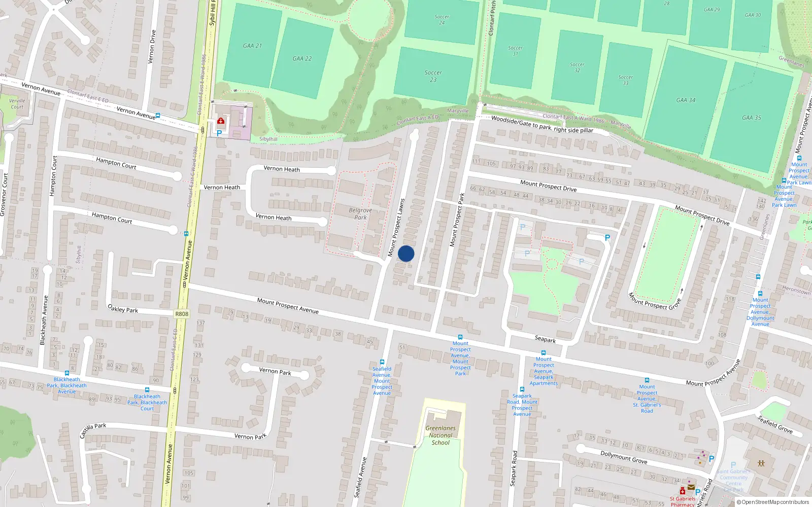 Overhead map showing the location of 5 Mount Prospect Lawns, Dublin 3