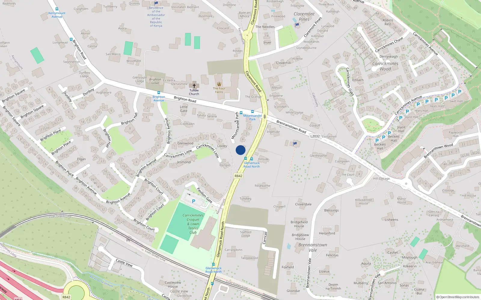 Overhead map showing the location of 5 Mountsandel Park, Carrickmines